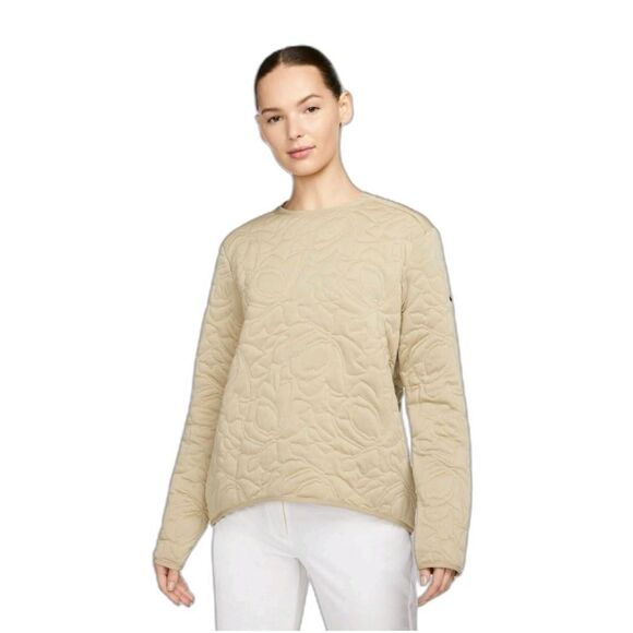 Nike Dri-Fit Golf "The League" Tan Quilted Sweatshirt w Pockets & Zip Neck NEW - Picture 1 of 16